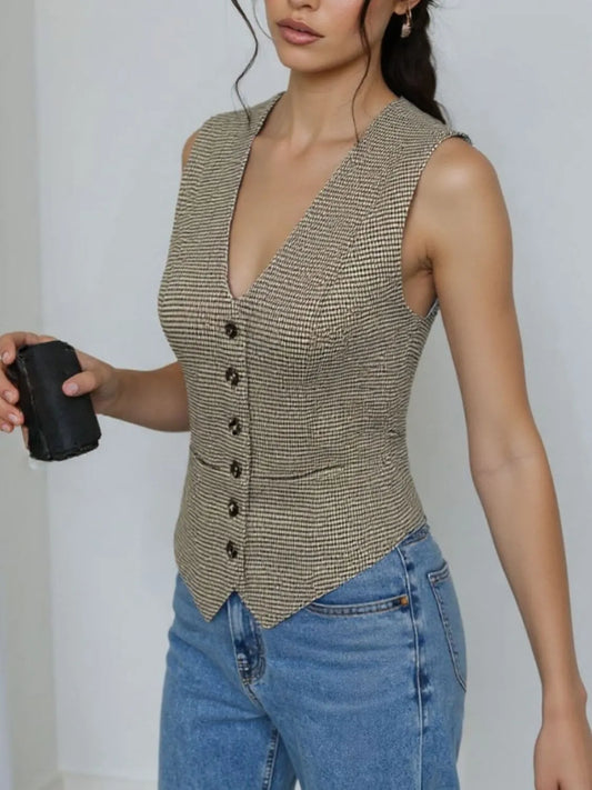 Plaid Button Down Vest - Tigbul's Variety Fashion Shop