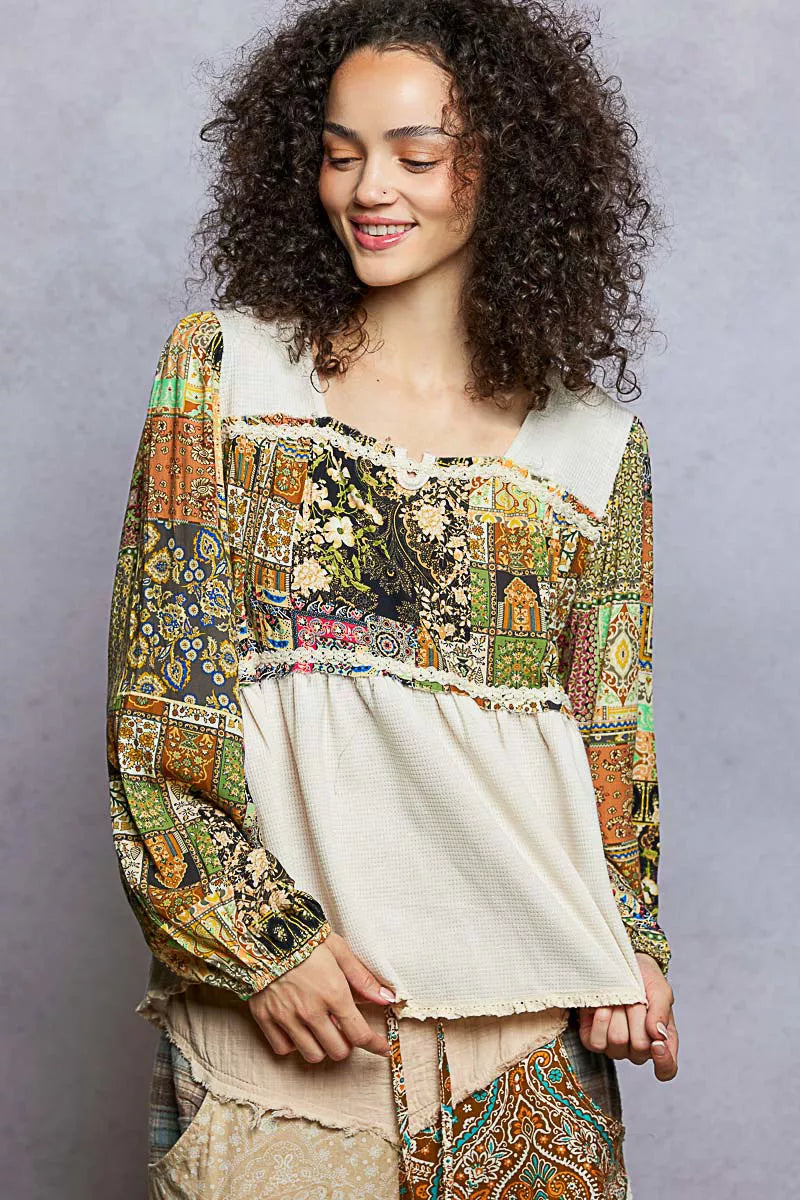 POL Balloon Sleeve Peplum Blouse with Trim Detail - Tigbul's Variety Fashion Shop