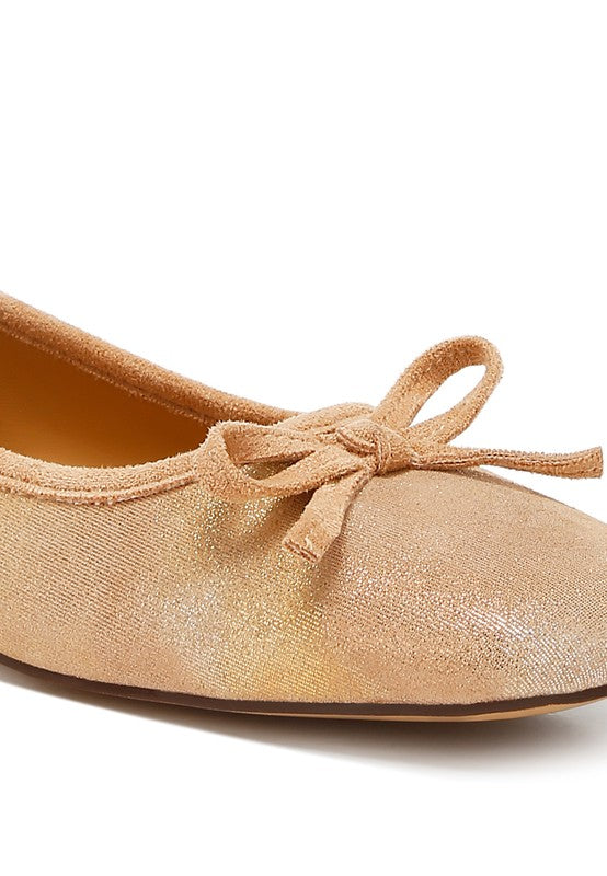 Rubyrose Suede Bow Embellished Square Toe Beige Ballerinas - Tigbul's Variety Fashion Shop