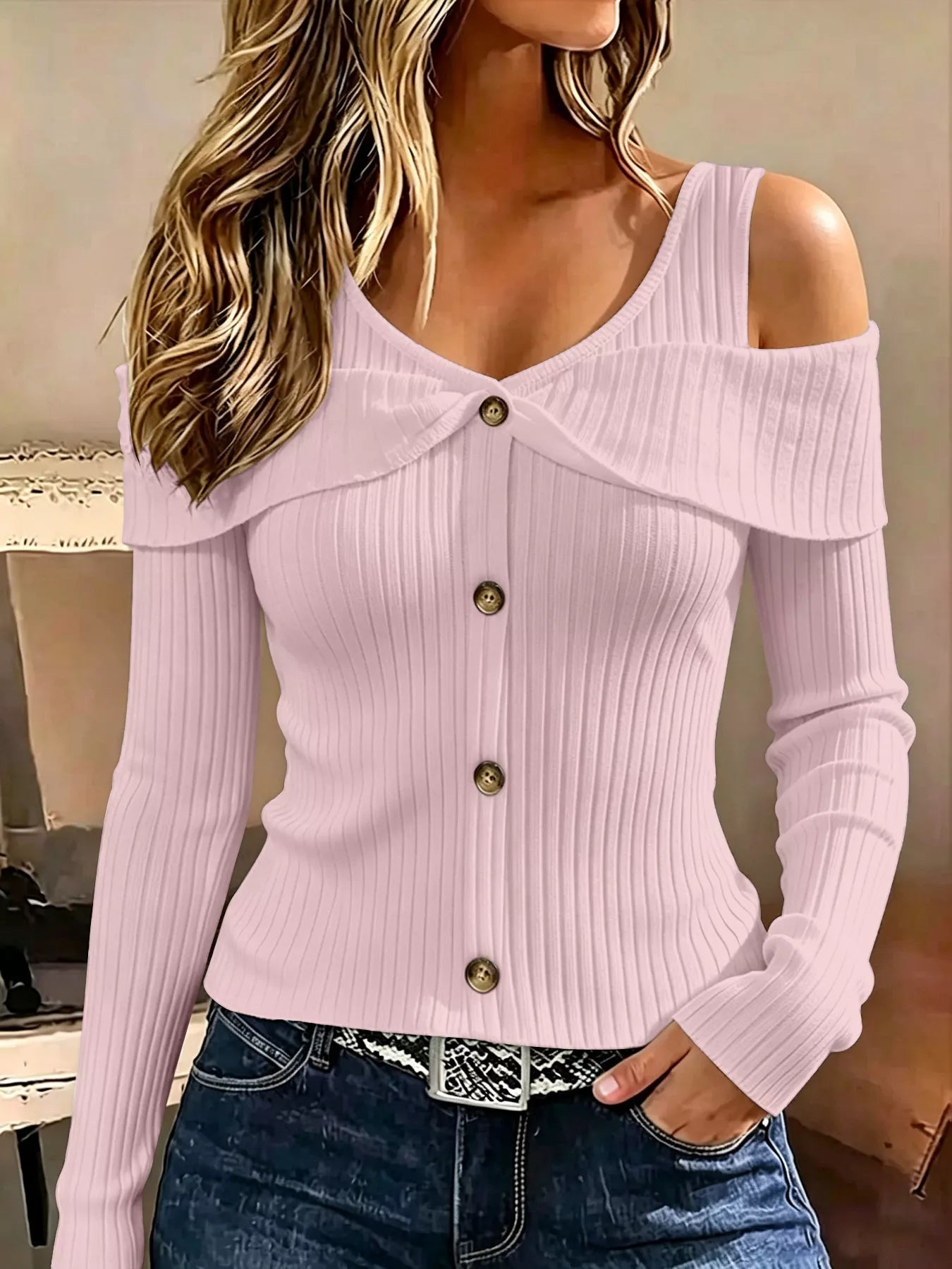 Cold Shoulder Ribbed Knit Top | Tigbuls Variety Fashion Shop   