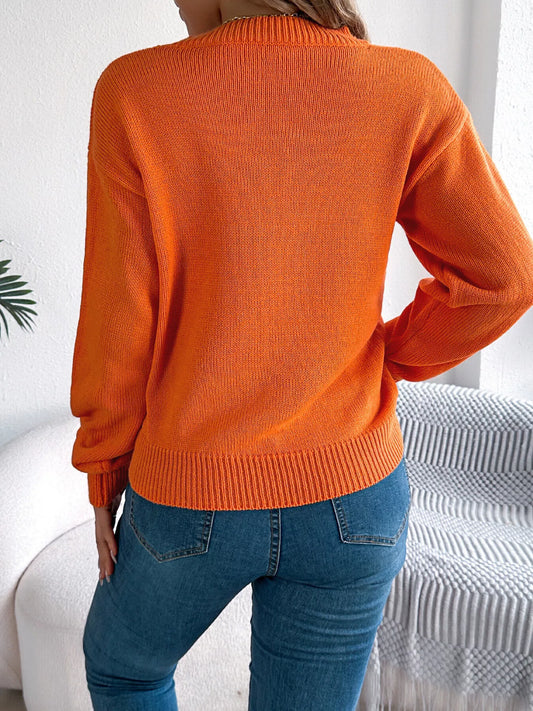 Openwork Round Neck Long Sleeve Sweater - Tigbul's Variety Fashion Shop