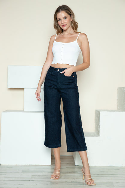 Judy Blue Full Size Side Seam Braid Detail Crop Wide Leg Jeans - Tigbul's Variety Fashion Shop