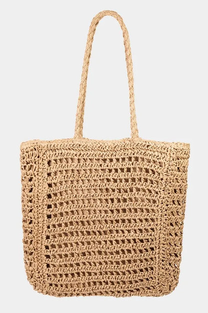 Straw Braided Beach Khaki Tote Bag - Tigbul's Variety Fashion Shop