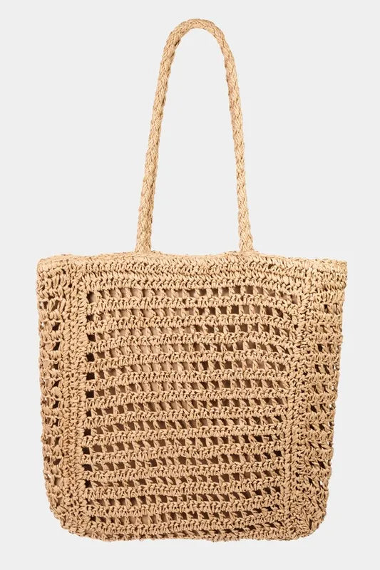 Straw Braided Beach Khaki Tote Bag - Tigbul's Variety Fashion Shop