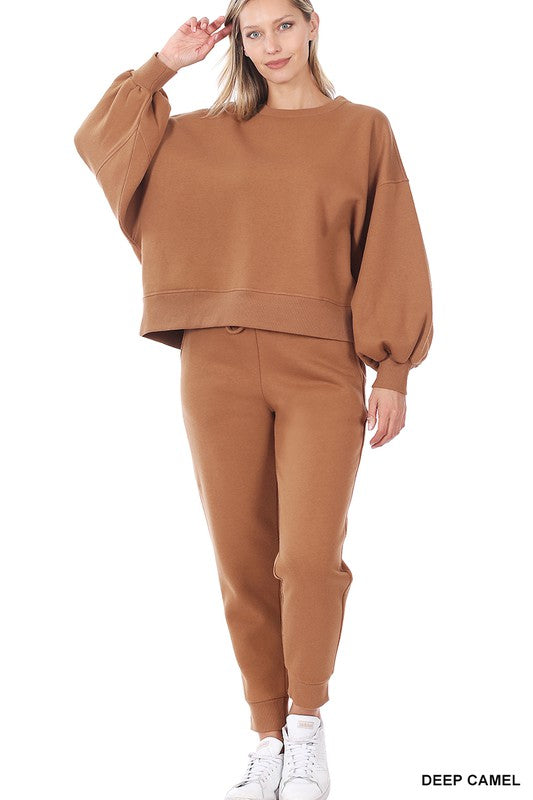 Balloon Sleeve Sweatshirt & Sweatpants Set - Tigbuls Variety Fashion