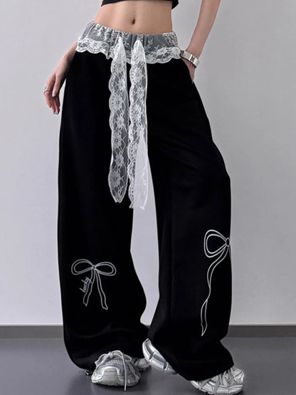 Wide Leg Pants with Lace Belt Detail - Tigbul's Variety Fashion Shop