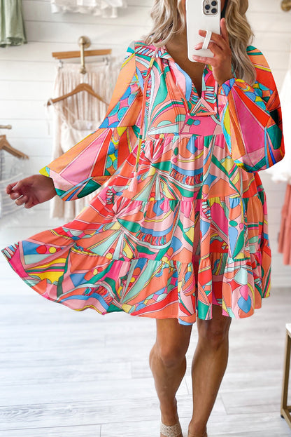 XL Colorful Printed Long Sleeve Mini Dress | Tigbuls Variety