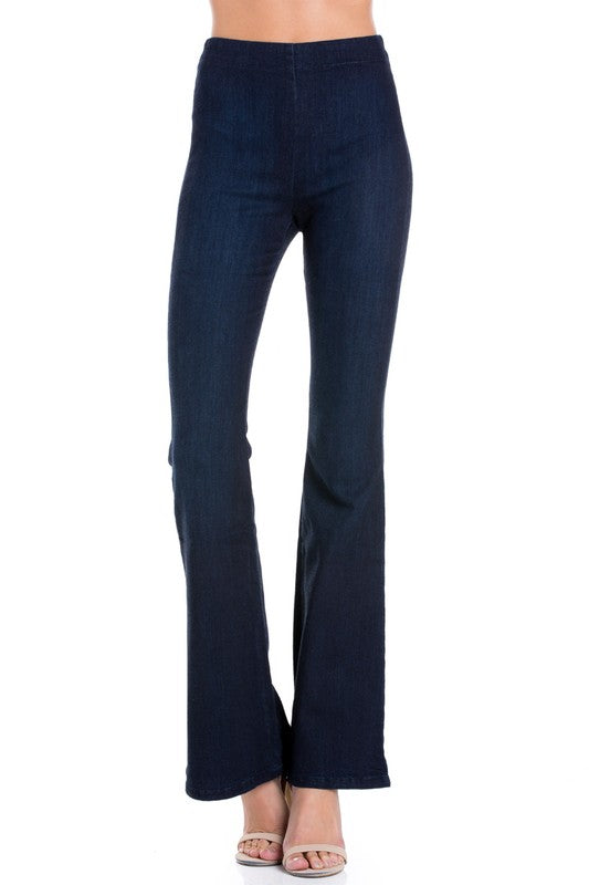 Zipper back high waist denim flare jean pants - Tigbul's Variety Fashion Shop