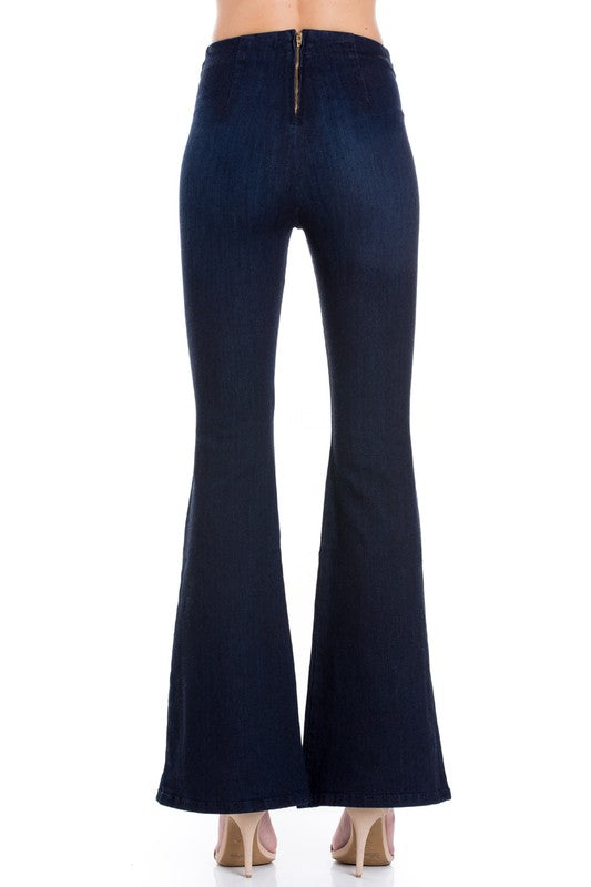 Zipper back high waist denim flare jean pants - Tigbul's Variety Fashion Shop