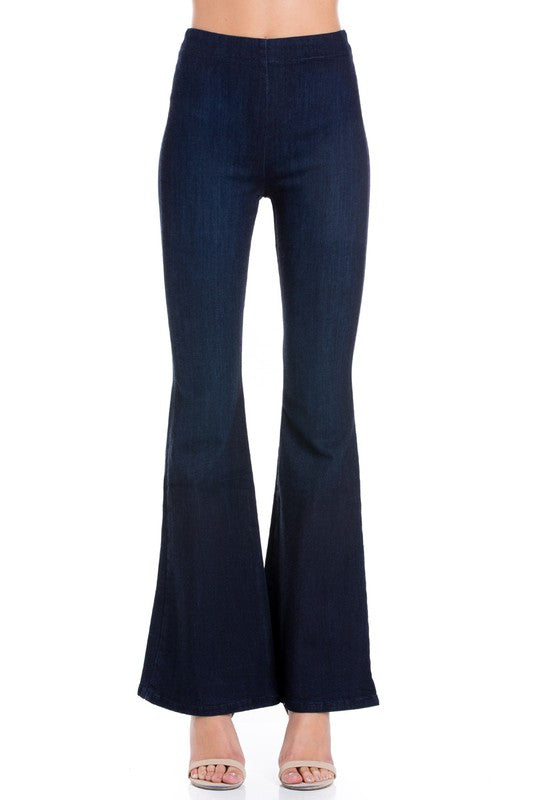 Zipper back high waist denim flare jean pants - Tigbul's Variety Fashion Shop