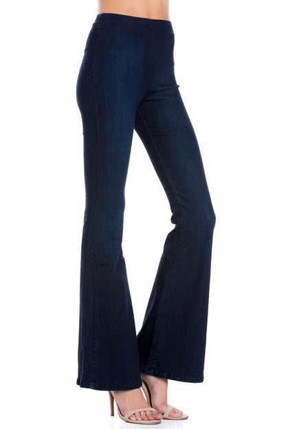 Zipper back high waist denim flare jean pants - Tigbul's Variety Fashion Shop