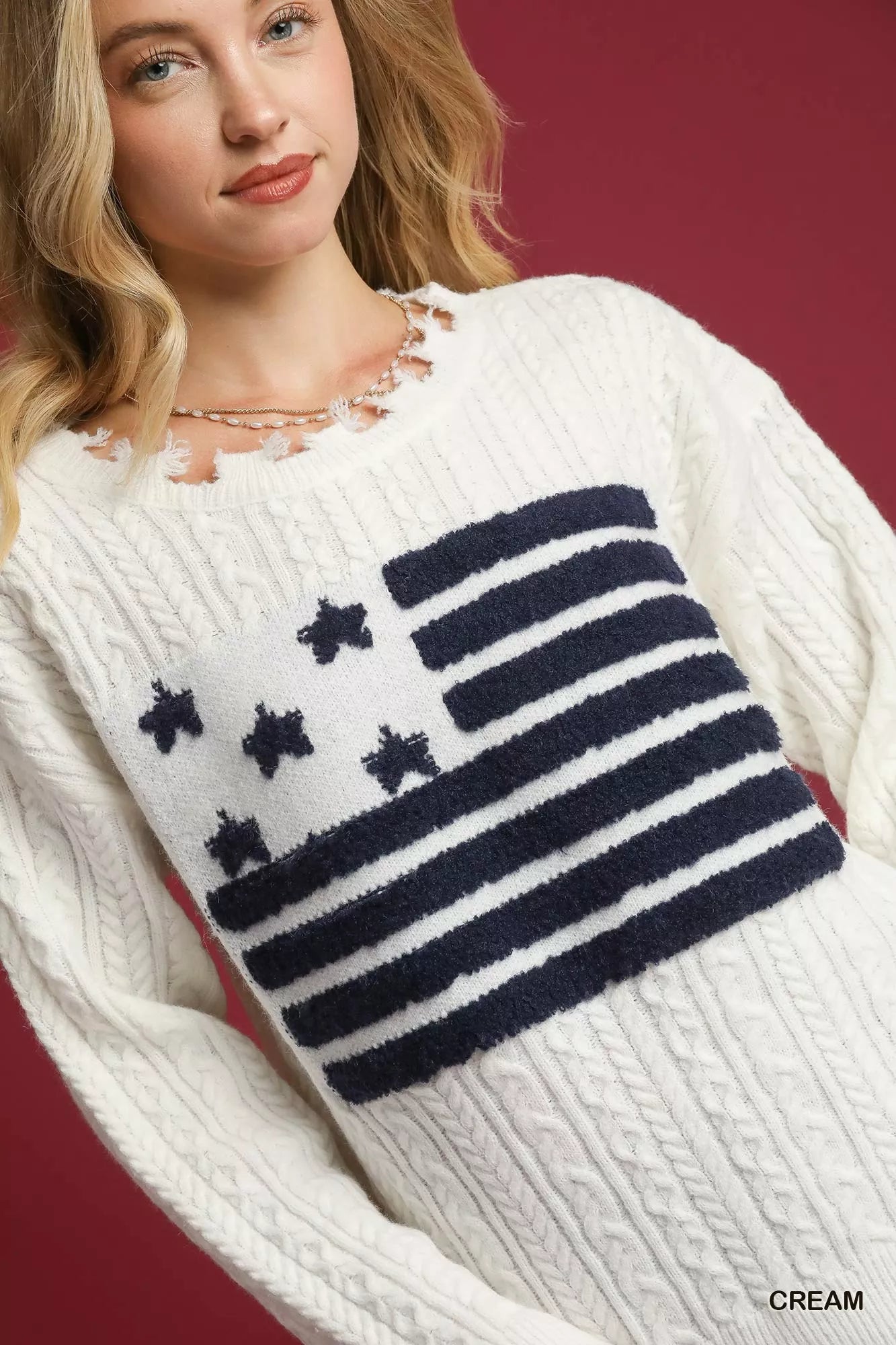 Umgee Distressed American Flag Sweater - Tigbul's Variety Fashion Shop