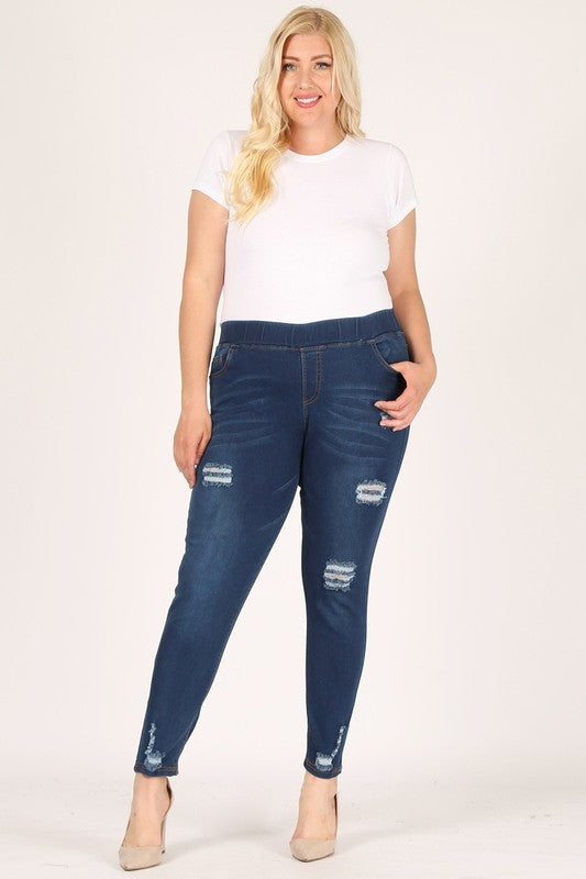 Plus Size High Waist Distressed Jeggings Pants - Tigbul's Variety Fashion Shop