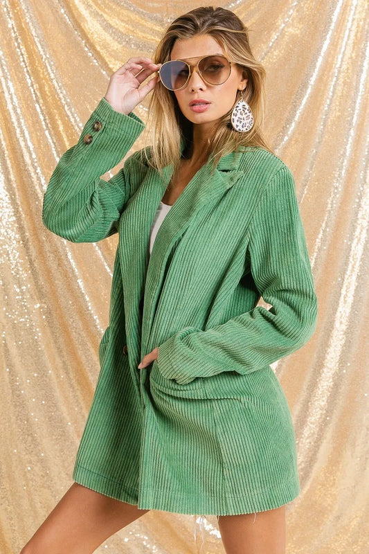 Vintage Washed Peak Lapel Double Breasted Blazer - Tigbul's Variety Fashion Shop