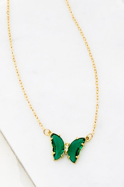 GEM STONE BUTTERFLY PENDANT NECKLACE - Tigbul's Variety Fashion Shop