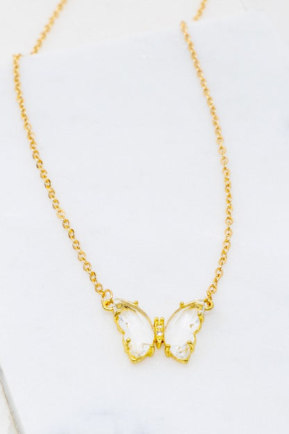 GEM STONE BUTTERFLY PENDANT NECKLACE - Tigbul's Variety Fashion Shop