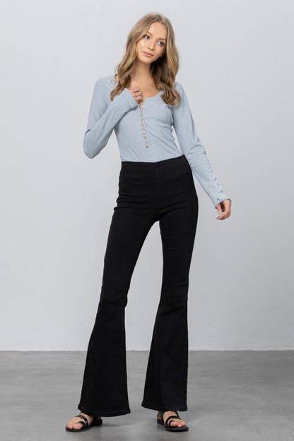 Black Mid Rise Banded Wide Flare Jeans - Tigbuls Variety Fashion