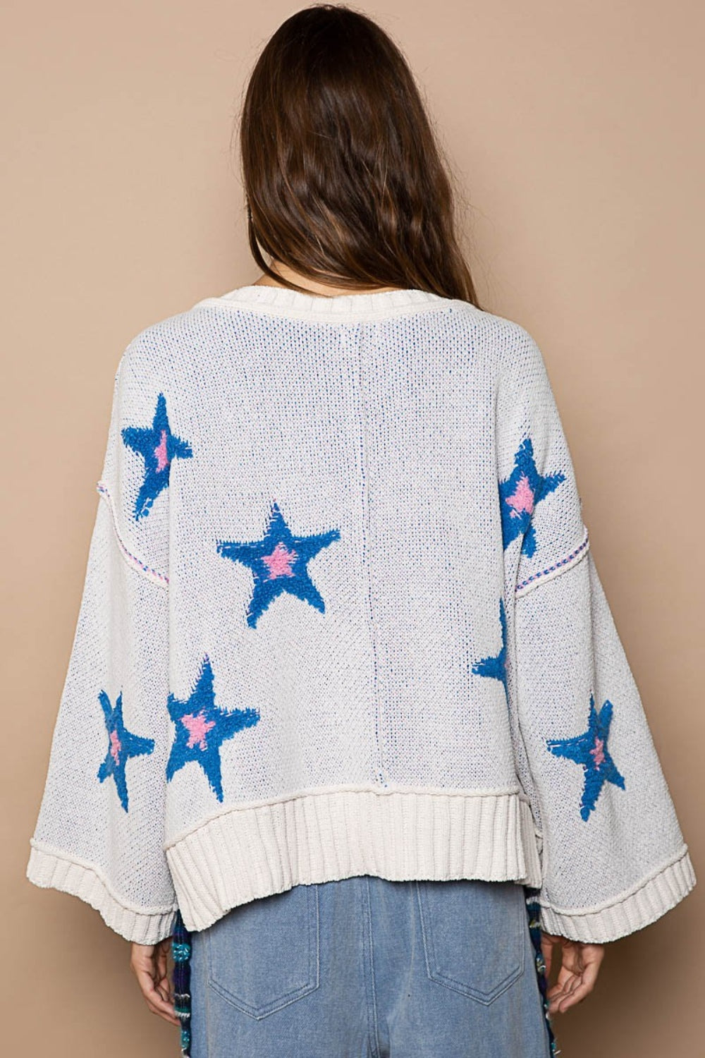 POL Long Sleeve Star Patch Sweater - Tigbul's Variety Fashion Shop