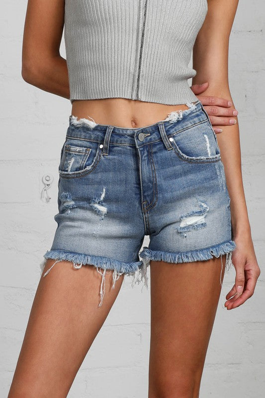 Juniors Mid Rise Distressed Shorts - Tigbul's Variety Fashion Shop