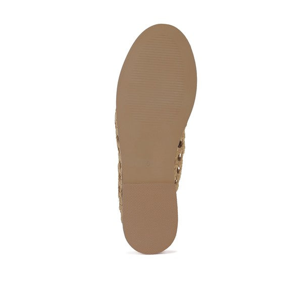 Tan suede ballet flats, side view with textured sole and low profile