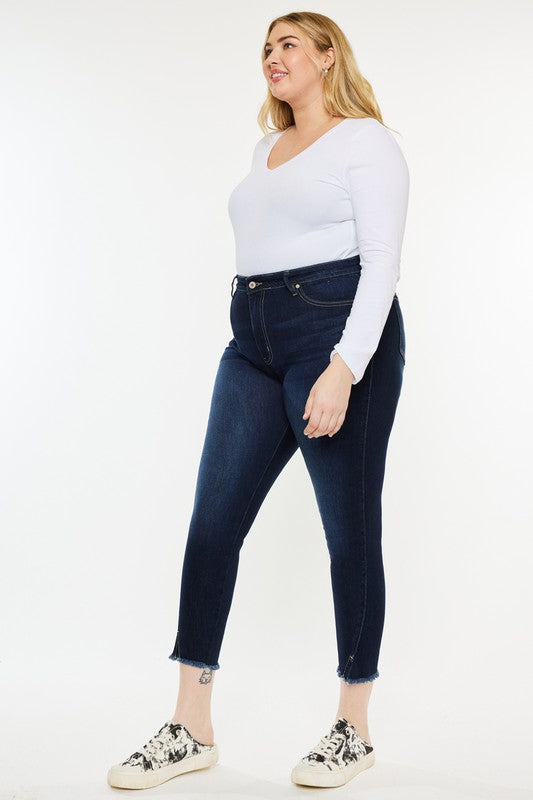 Plus Size High Rise Dark Wash Skinny Ankle Jeans - Tigbuls Variety Fashion