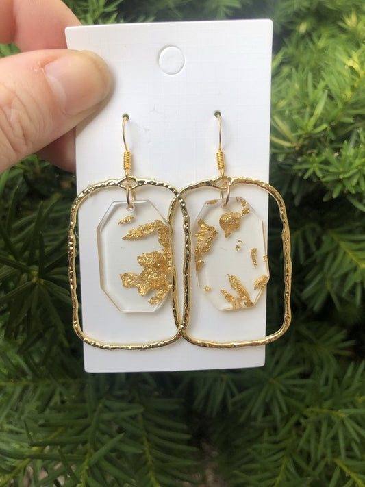 Gold Flake Acrylic Chandelier Earrings - Tigbuls Variety Fashion