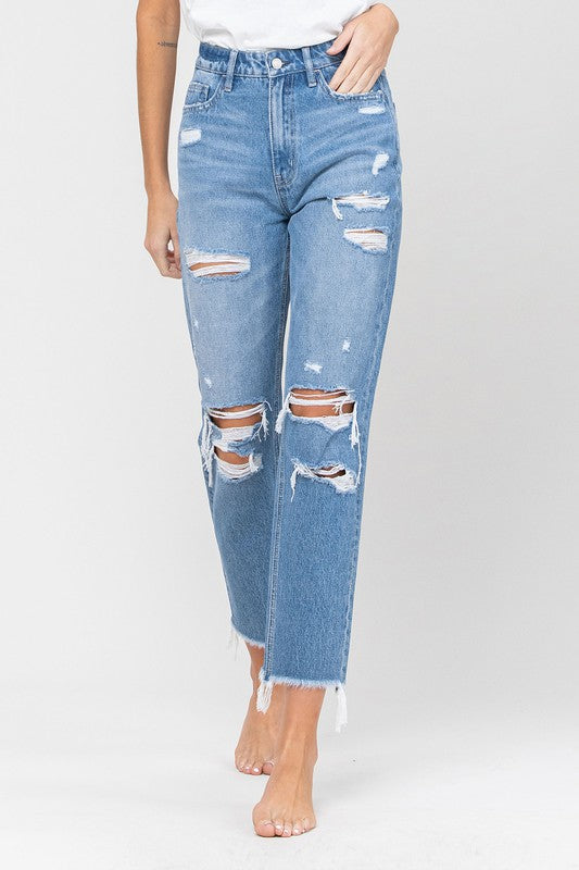 Distressed Raw Hem Mom Jeans - Tigbuls Variety Fashion