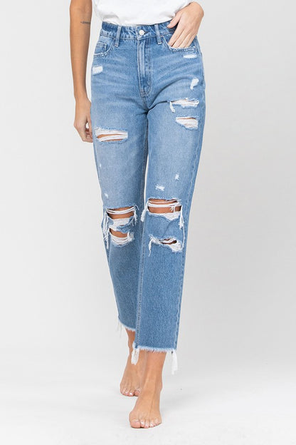 Distressed Raw Hem Mom Jeans - Tigbuls Variety Fashion