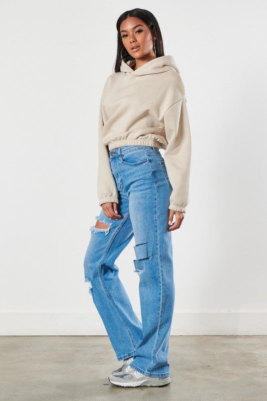 Distressed Medium Blue Wide Leg Jeans - Tigbuls Variety Fashion