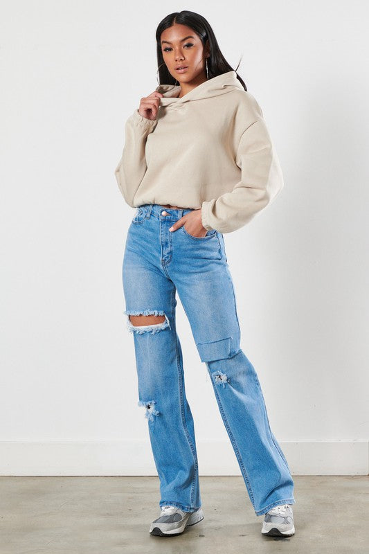 Distressed Medium Blue Wide Leg Jeans - Tigbuls Variety Fashion