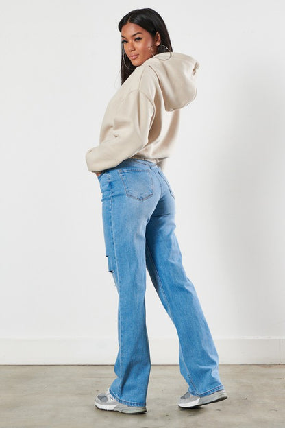 Distressed Medium Blue Wide Leg Jeans - Tigbuls Variety Fashion