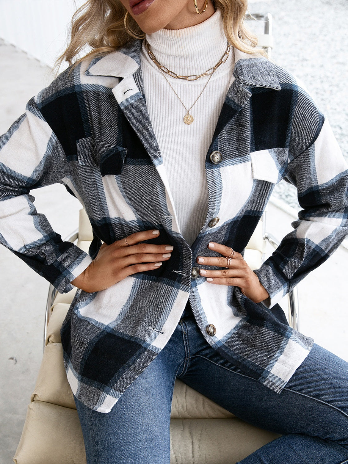 Plaid Button Up Long Sleeve Shacket - Tigbul's Variety Fashion Shop