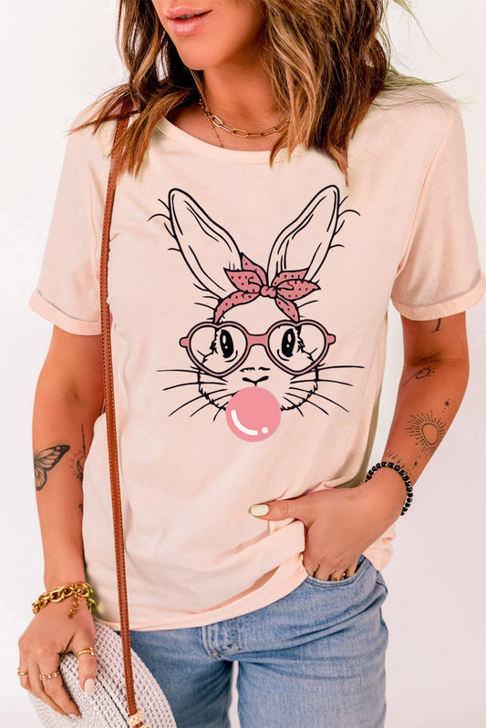 Rabbit Graphic Round Neck Short Sleeve T-Shirt - Tigbul's Variety Fashion Shop