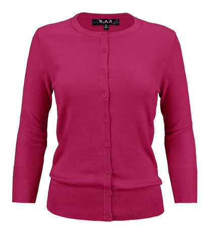 Ladies Crewneck Button Down Knit Cardigan Sweater - Tigbul's Variety Fashion Shop