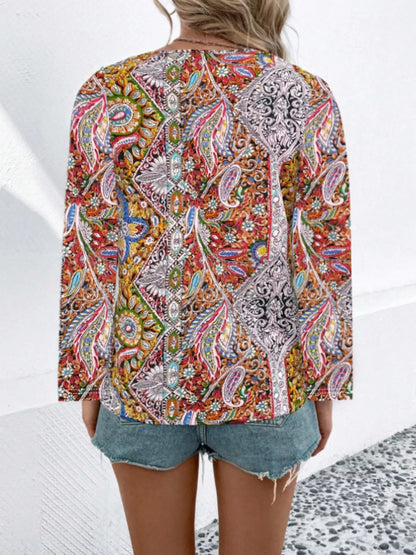 Paisley Print Long Sleeve Blouse - Tigbul's Variety Fashion Shop