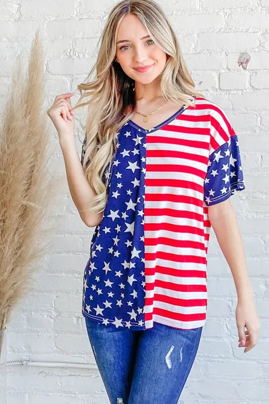 American Flag Short Sleeve Top - Tigbul's Variety Fashion Shop