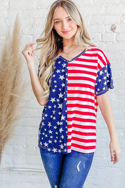 American Flag Short Sleeve Top - Tigbul's Variety Fashion Shop