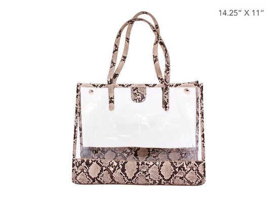 CLEAR PVC SNAKE TRIM TOTE BAG - Tigbul's Variety Fashion Shop