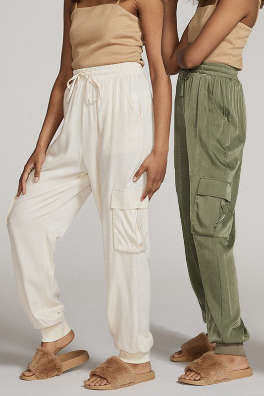 Textured satin cargo pants - Tigbul's Variety Fashion Shop