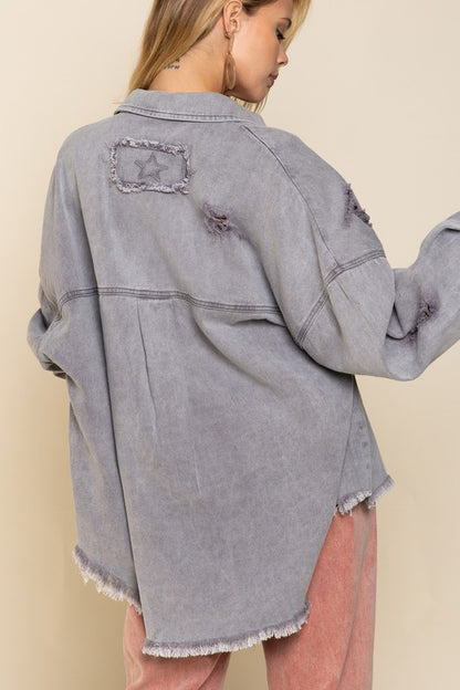 Fringe Distressed Oversized Jacket - Tigbul's Variety Fashion Shop