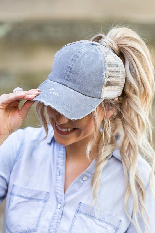 Distressed Messy Bun Hat Cap - Tigbul's Variety Fashion Shop
