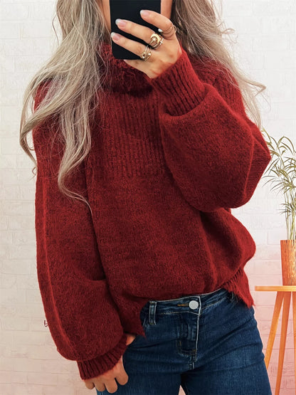Ribbed Turtleneck Long Sleeve Sweater - Tigbul's Variety Fashion Shop