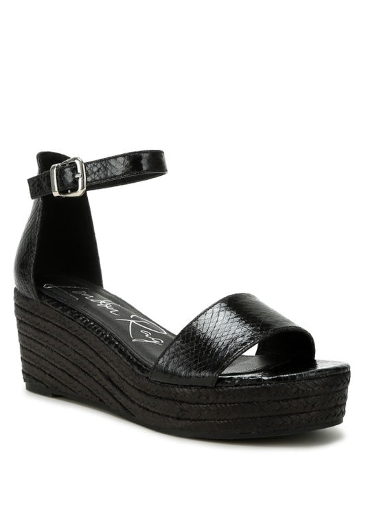 Utah Faux Leather Snake Wedge Espadrilles - Tigbul's Variety Fashion Shop