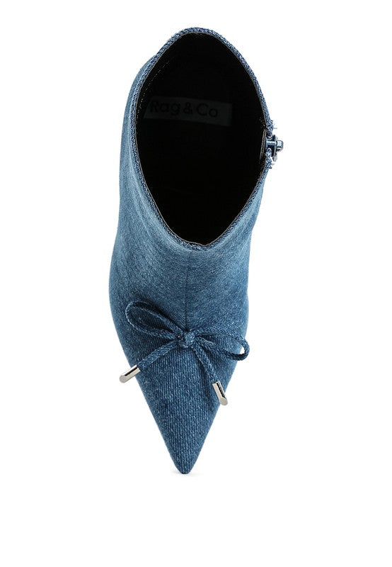 Flapper Bow Detail Denim Ankle Boots - Tigbul's Variety Fashion Shop