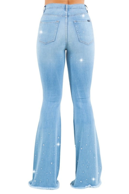 Vegas Glam Bell Bottom Light Wash- Inseam 32 - Tigbul's Variety Fashion Shop