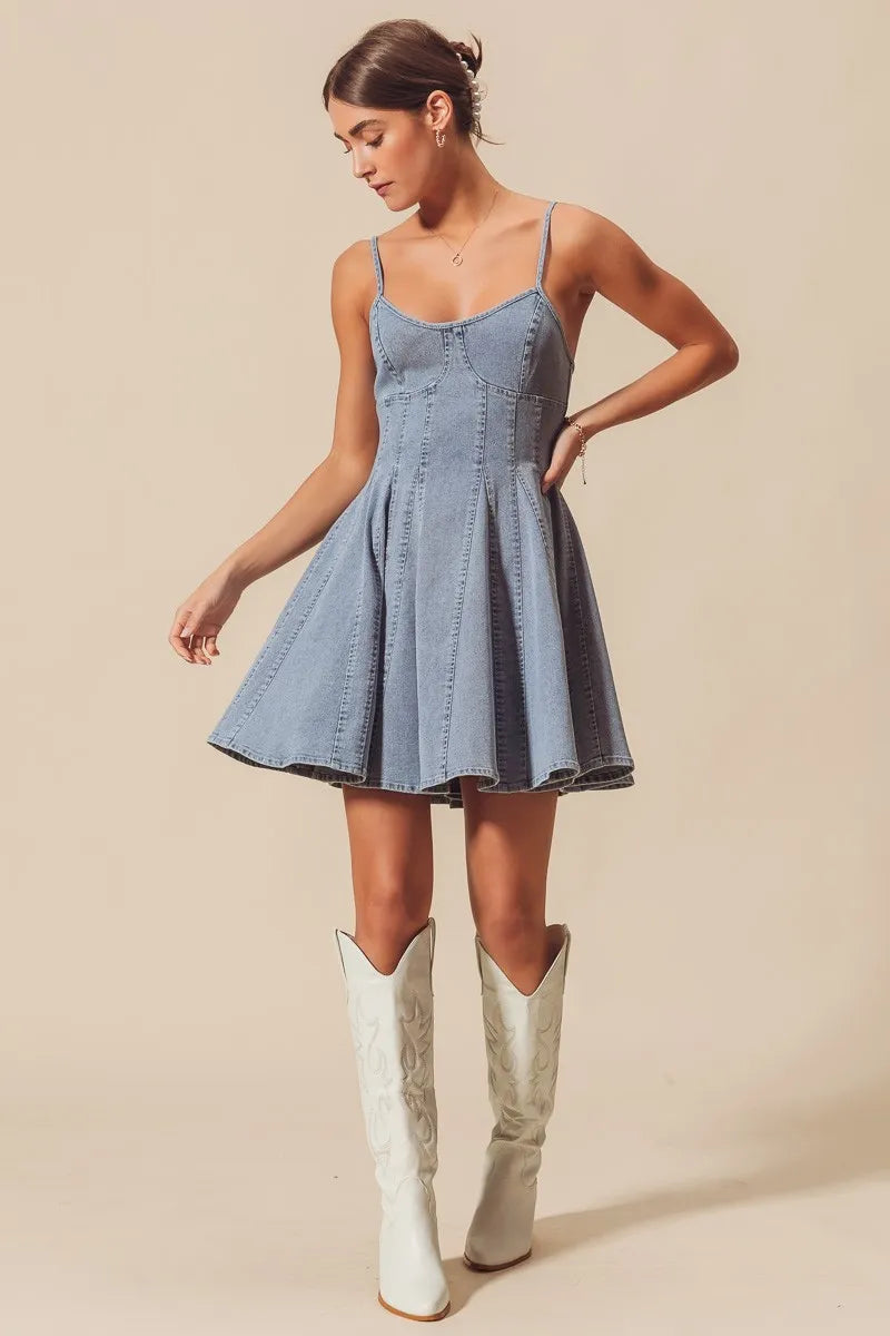 SO ME A Line Fit and Flare Denim Mini Dress - Tigbul's Variety Fashion Shop