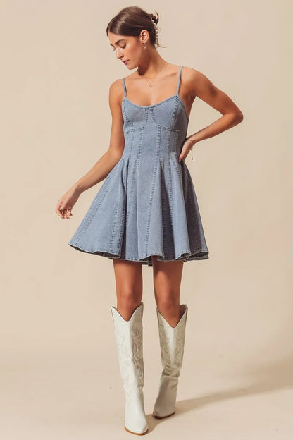 SO ME A Line Fit and Flare Denim Mini Dress - Tigbul's Variety Fashion Shop