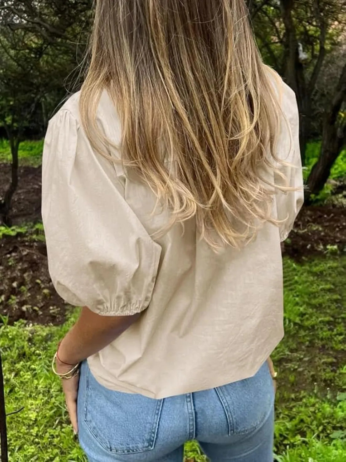 Button Down Puff Sleeve Shirt - Tigbul's Variety Fashion Shop