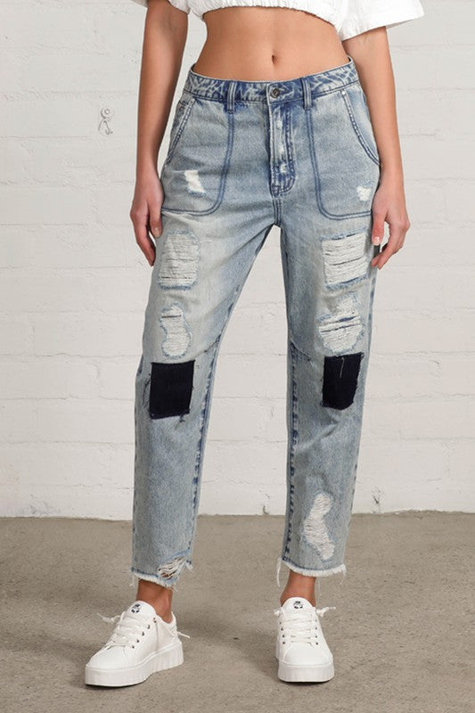 Patched Ripped Frayed Crop Jeans - Tigbul's Variety Fashion Shop