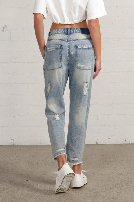 Patched Ripped Frayed Crop Jeans - Tigbul's Variety Fashion Shop